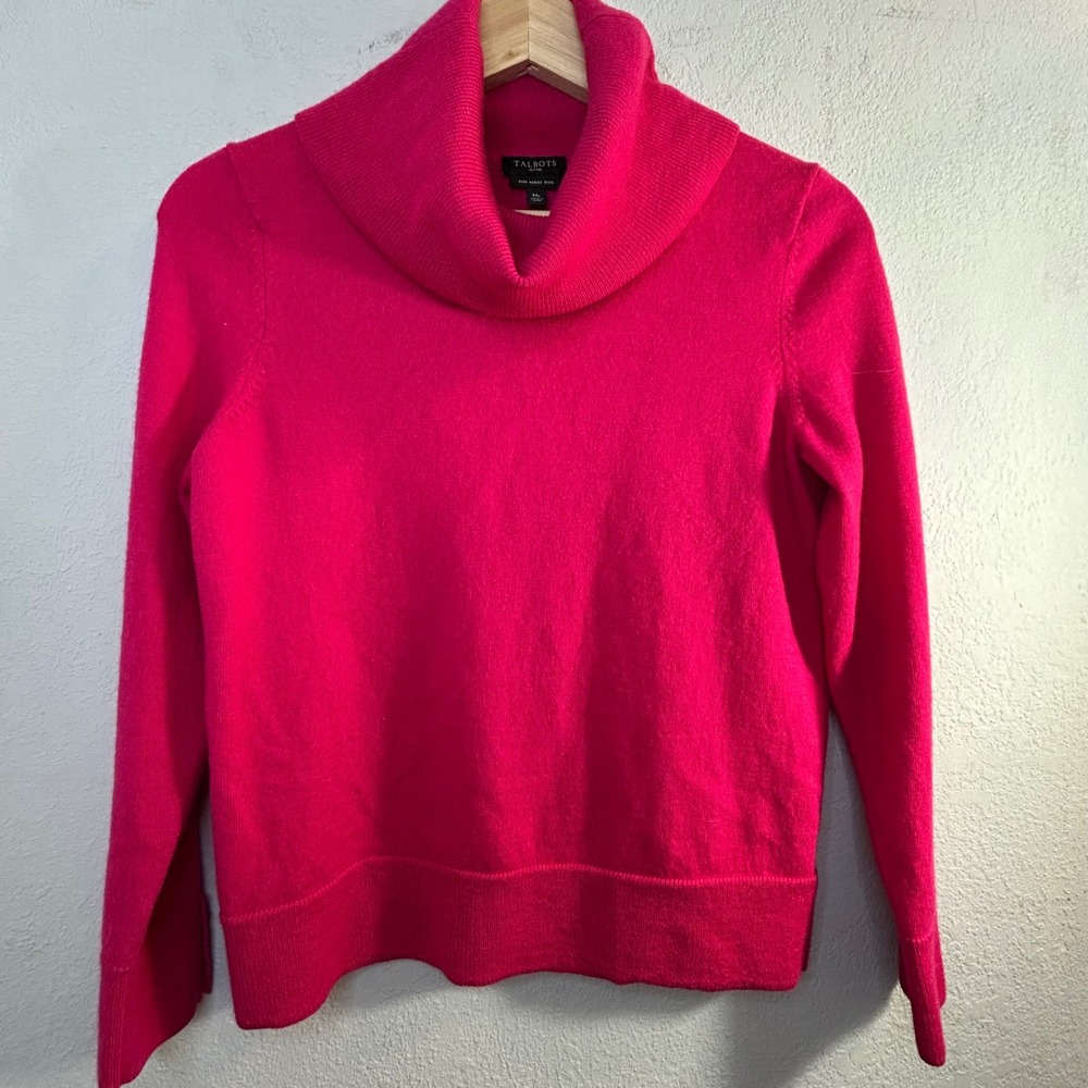Talbots Petites Pink Pure Merino Wool Cowl Neck Sweater Buttons Size Med Pet